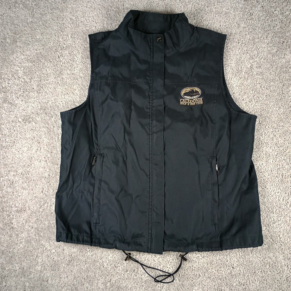 Antigua Caledonia Golf & Fish Club Vest Black Women's Large Full Zip Vtg Style